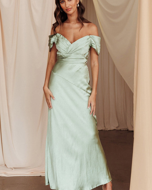 Pistachio Off Shoulder Maxi Dress