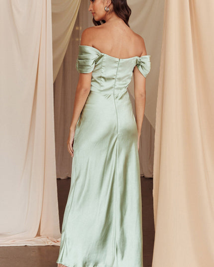 Pistachio Off Shoulder Maxi Dress