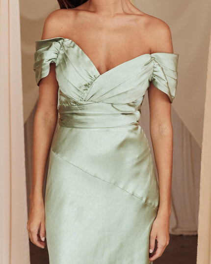 Pistachio Off Shoulder Maxi Dress