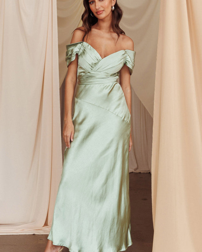Pistachio Off Shoulder Maxi Dress