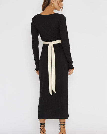 Black Long Sleeve Cut-Out Knit Dress