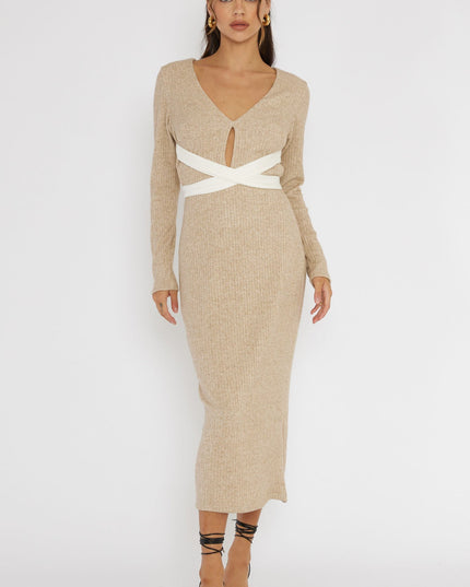 Oat Long Sleeve Cut-Out Knit Dress