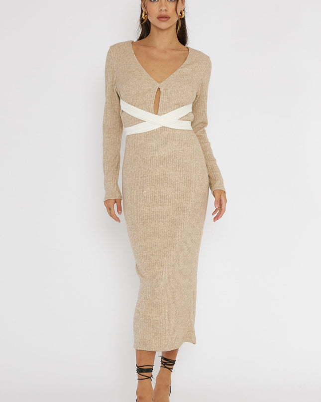 Oat Long Sleeve Cut-Out Knit Dress
