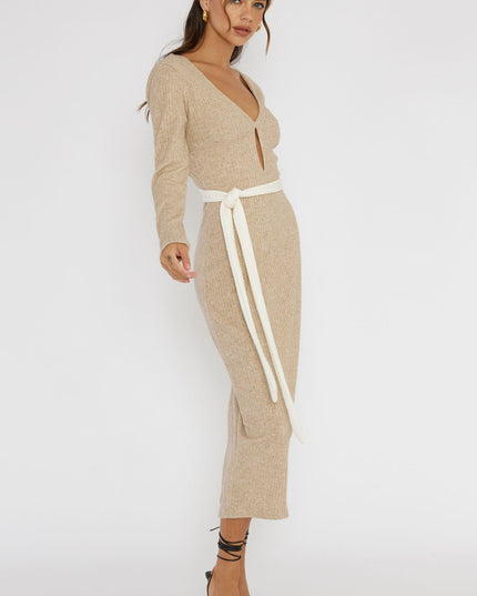 Oat Long Sleeve Cut-Out Knit Dress
