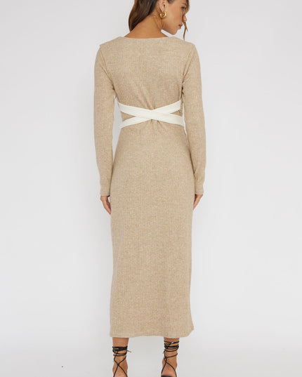 Oat Long Sleeve Cut-Out Knit Dress