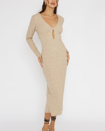 Oat Long Sleeve Cut-Out Knit Dress
