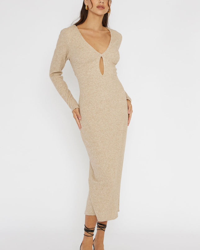 Oat Long Sleeve Cut-Out Knit Dress