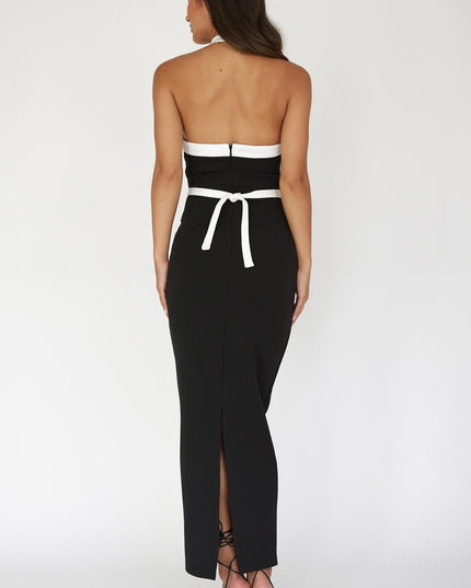 Black Halterneck Contrast Maxi Dress