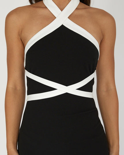 Black Halterneck Contrast Maxi Dress