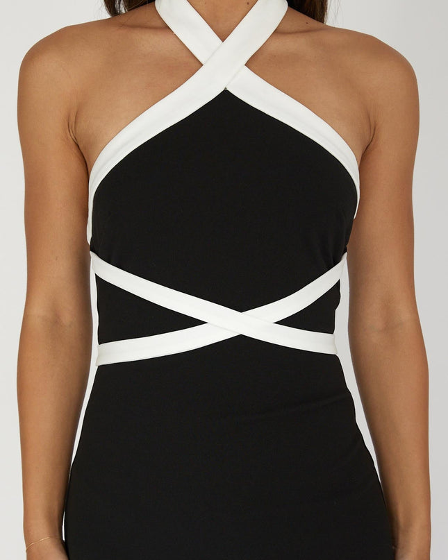 Black Halterneck Contrast Maxi Dress
