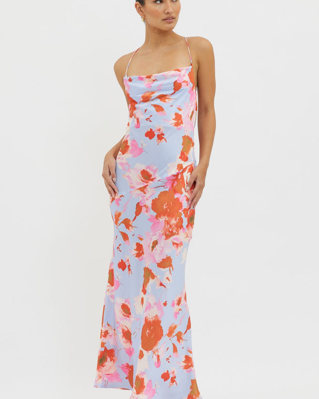 Pink Cowl Back Tied Dress Print