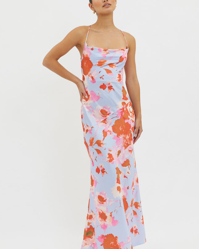 Pink Cowl Back Tied Dress Print