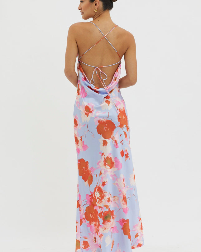 Pink Cowl Back Tied Dress Print