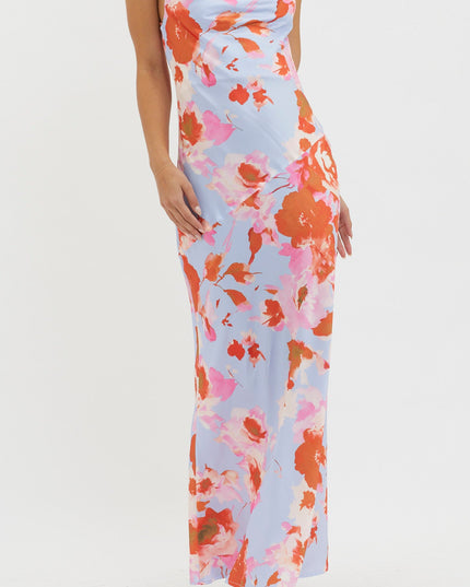 Pink Cowl Back Tied Dress Print