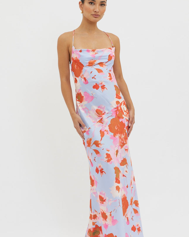 Pink Cowl Back Tied Dress Print