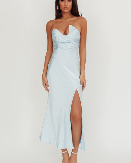 Blue Asymmetric Neckline Maxi Dress