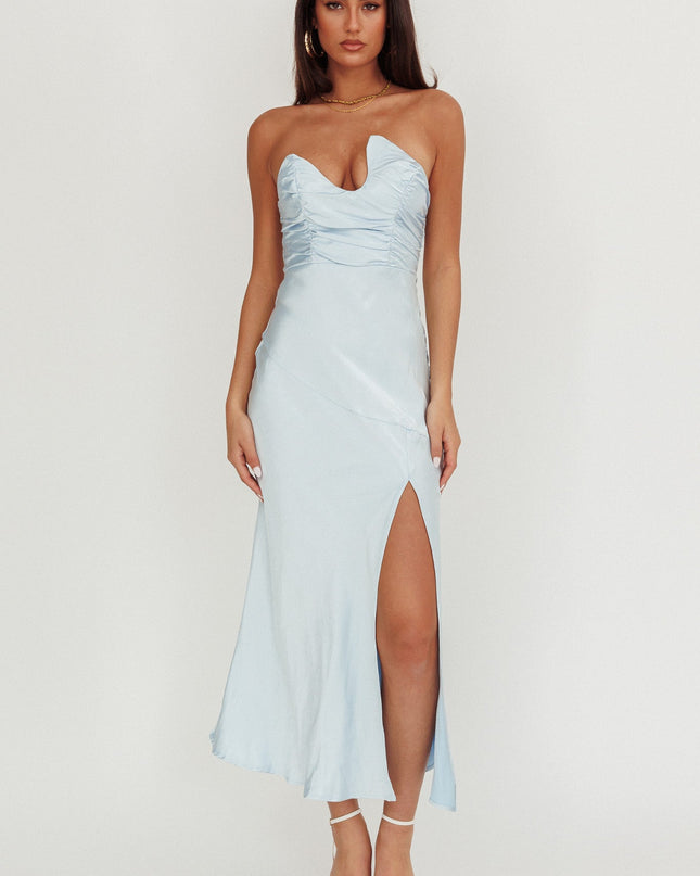 Blue Asymmetric Neckline Maxi Dress