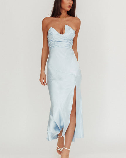 Blue Asymmetric Neckline Maxi Dress