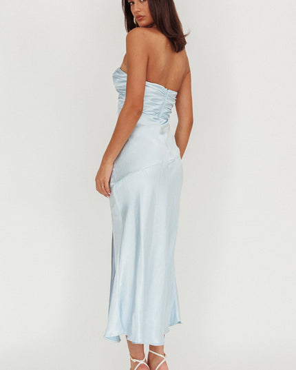 Blue Asymmetric Neckline Maxi Dress