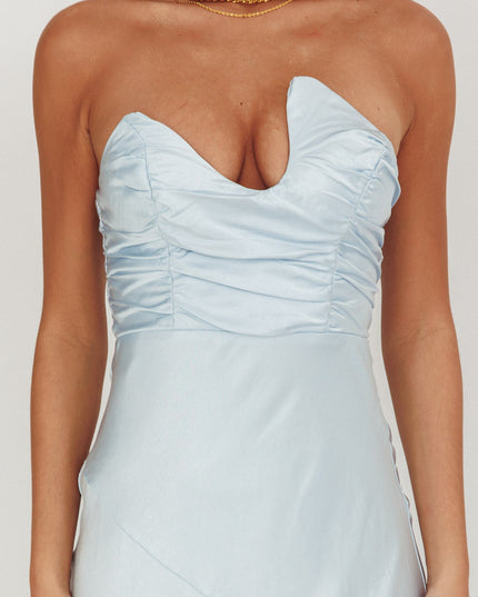 Blue Asymmetric Neckline Maxi Dress