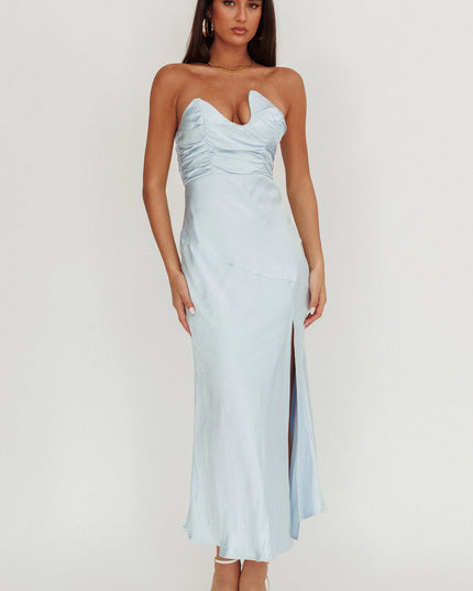 Blue Asymmetric Neckline Maxi Dress