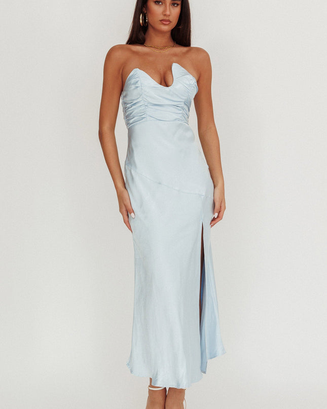 Blue Asymmetric Neckline Maxi Dress