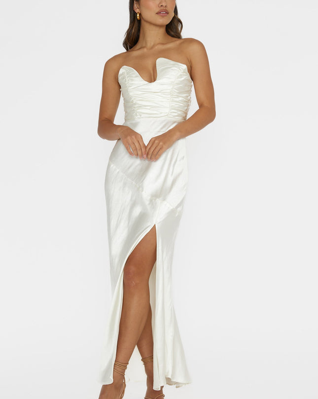 Pearl Asymmetric Neckline Maxi Dress