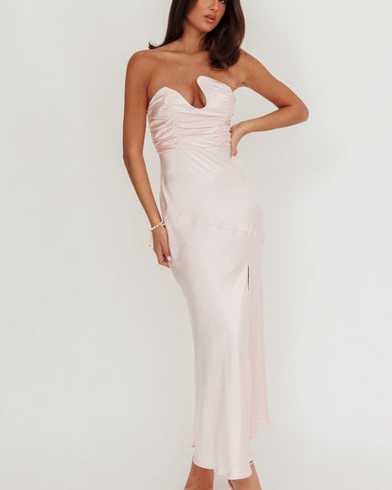 Pink Asymmetric Neckline Maxi Dress