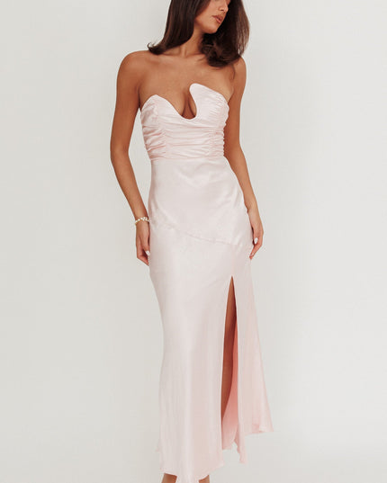 Pink Asymmetric Neckline Maxi Dress
