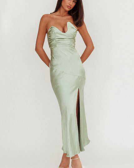 Sage Asymmetric Neckline Maxi Dress