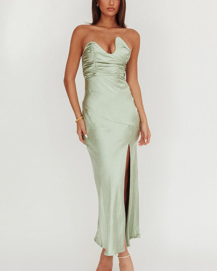 Sage Asymmetric Neckline Maxi Dress