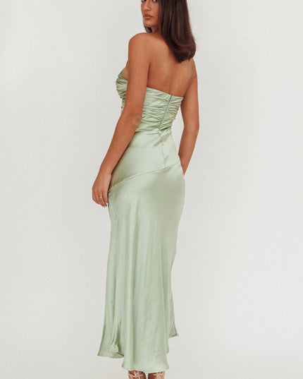 Sage Asymmetric Neckline Maxi Dress