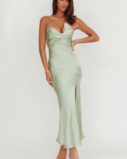 Sage Asymmetric Neckline Maxi Dress