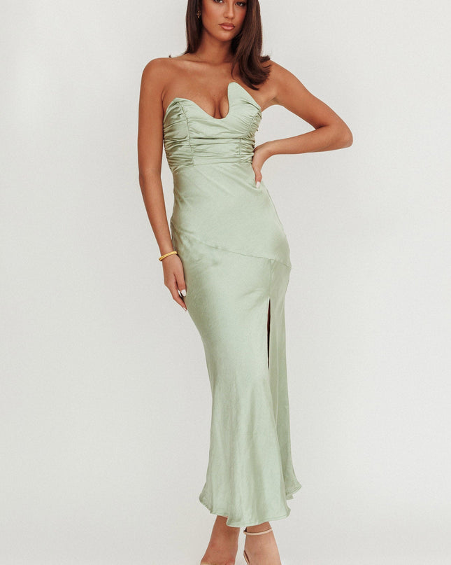 Sage Asymmetric Neckline Maxi Dress