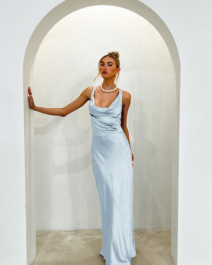 Blue Tied Back Maxi Dress