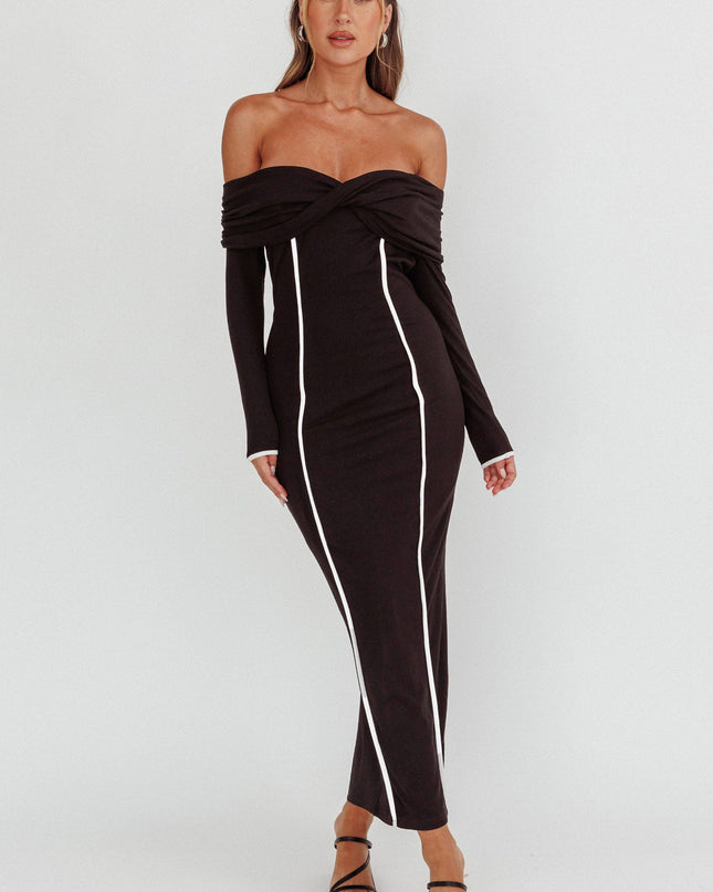 Black Off-Shoulder Long Sleeve Maxi Dress
