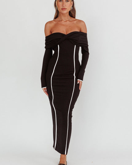 Black Off-Shoulder Long Sleeve Maxi Dress