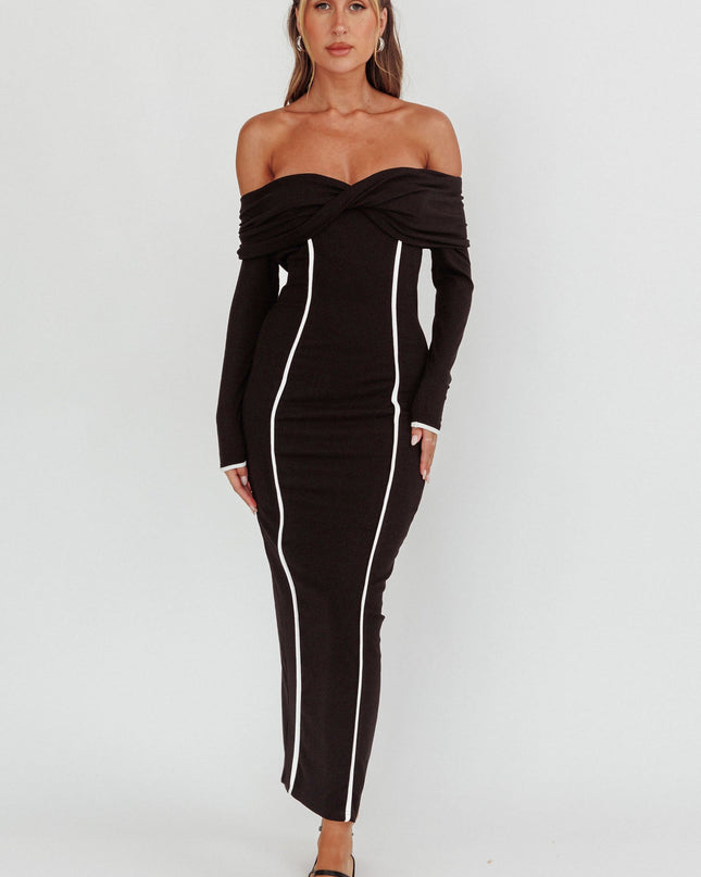 Black Off-Shoulder Long Sleeve Maxi Dress