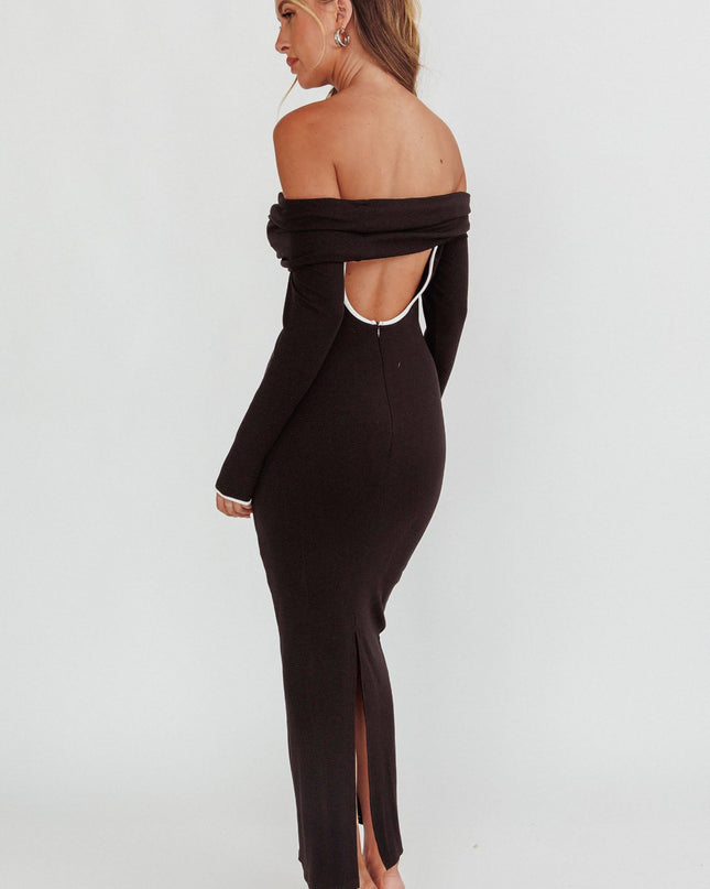 Black Off-Shoulder Long Sleeve Maxi Dress