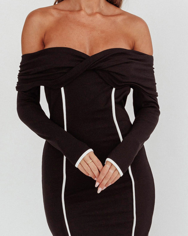 Black Off-Shoulder Long Sleeve Maxi Dress