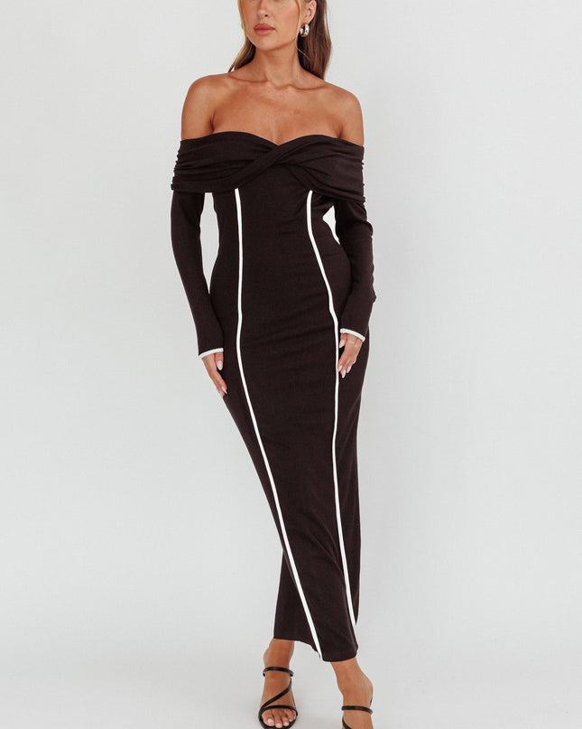 Black Off-Shoulder Long Sleeve Maxi Dress