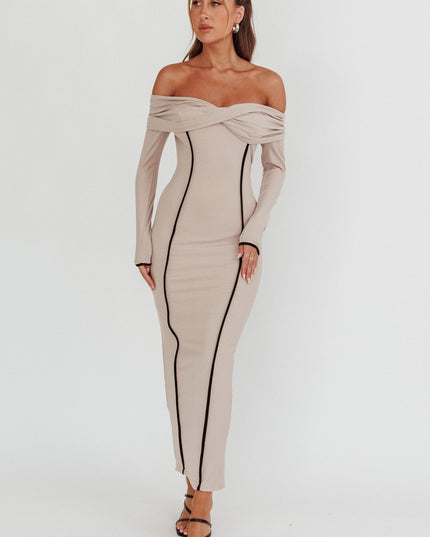 Pebble Off-Shoulder Long Sleeve Maxi Dress