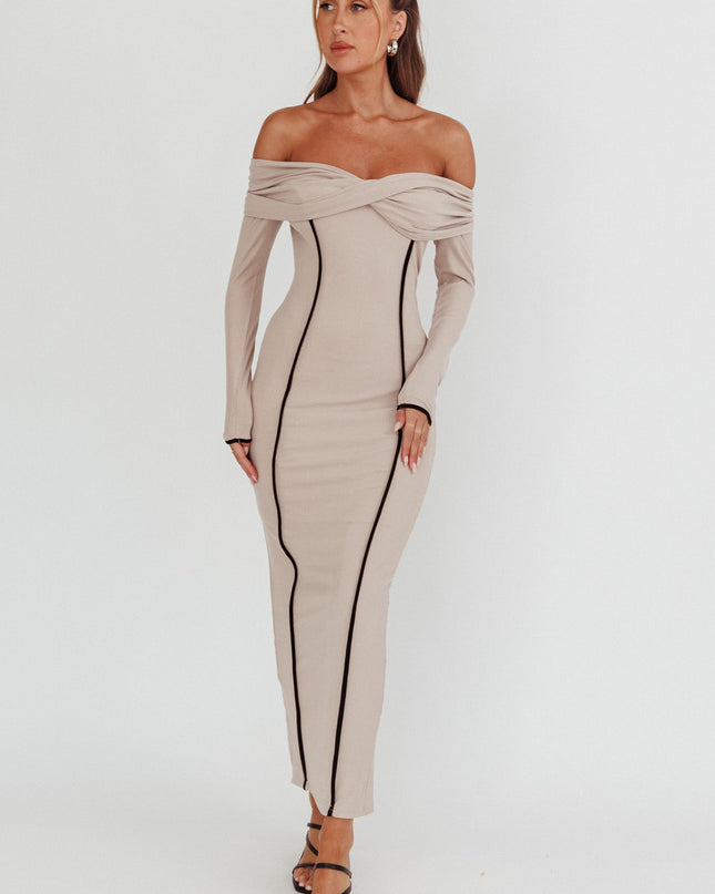 Pebble Off-Shoulder Long Sleeve Maxi Dress