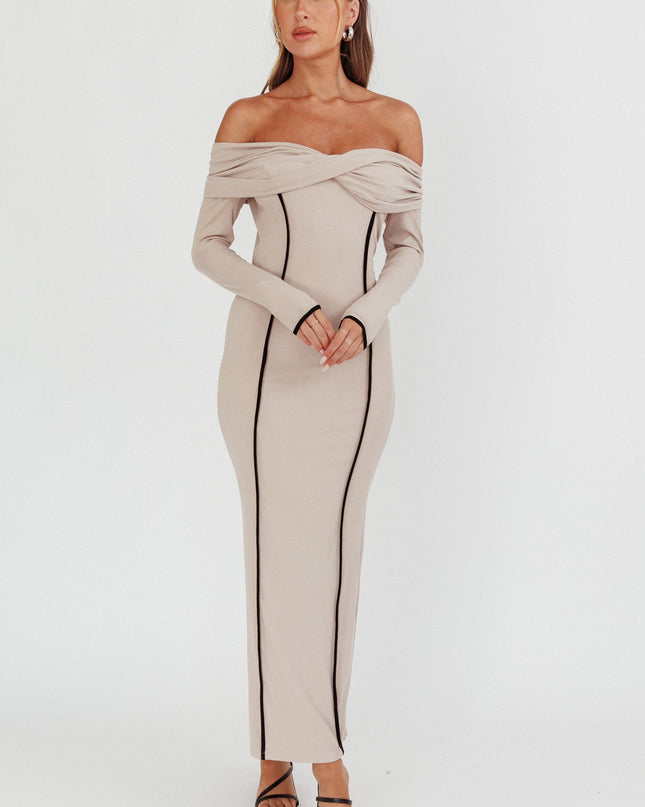 Pebble Off-Shoulder Long Sleeve Maxi Dress