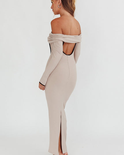 Pebble Off-Shoulder Long Sleeve Maxi Dress