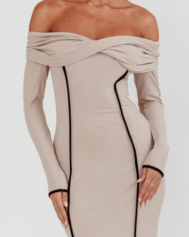Pebble Off-Shoulder Long Sleeve Maxi Dress