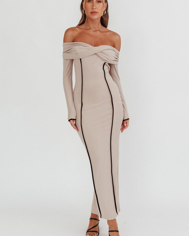 Pebble Off-Shoulder Long Sleeve Maxi Dress