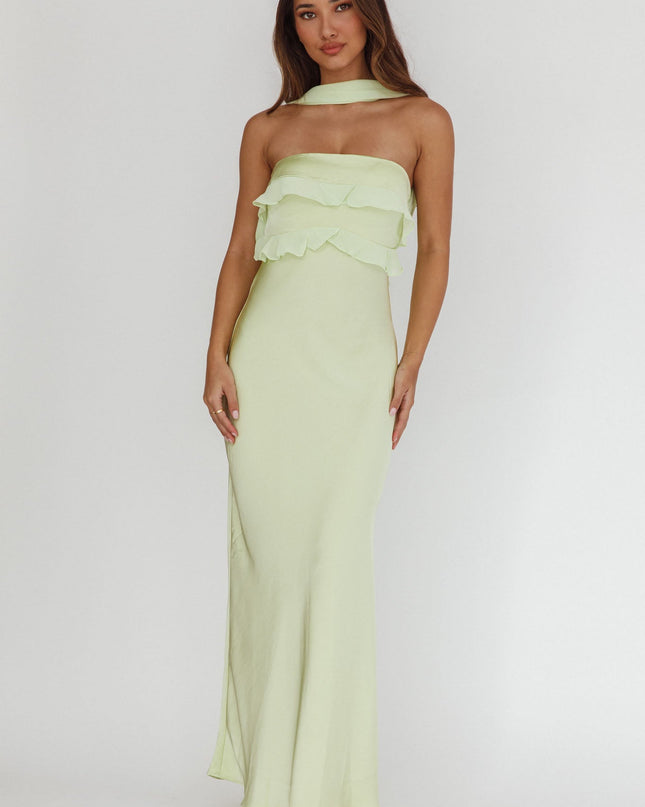 Sage Halter Frill Trim Maxi Dress