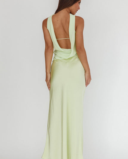 Sage Halter Frill Trim Maxi Dress