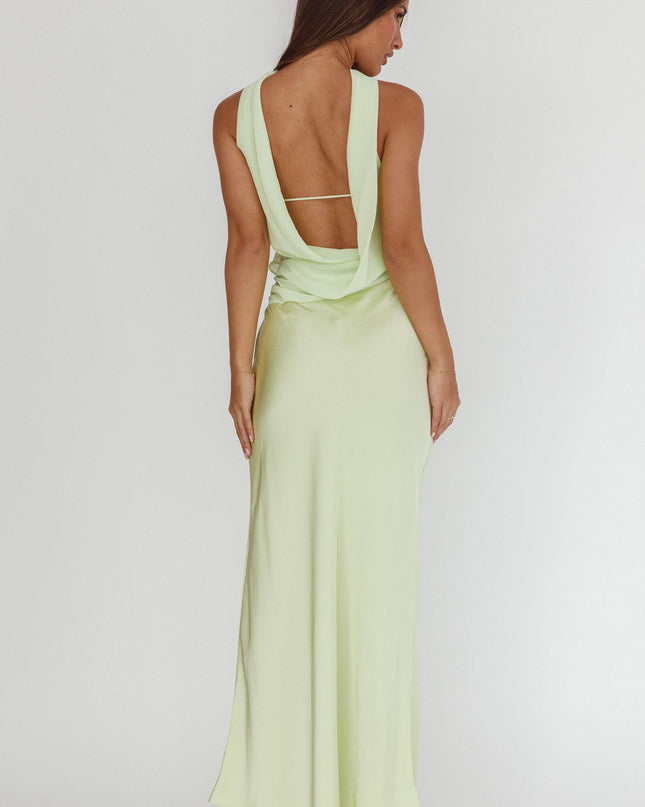Sage Halter Frill Trim Maxi Dress